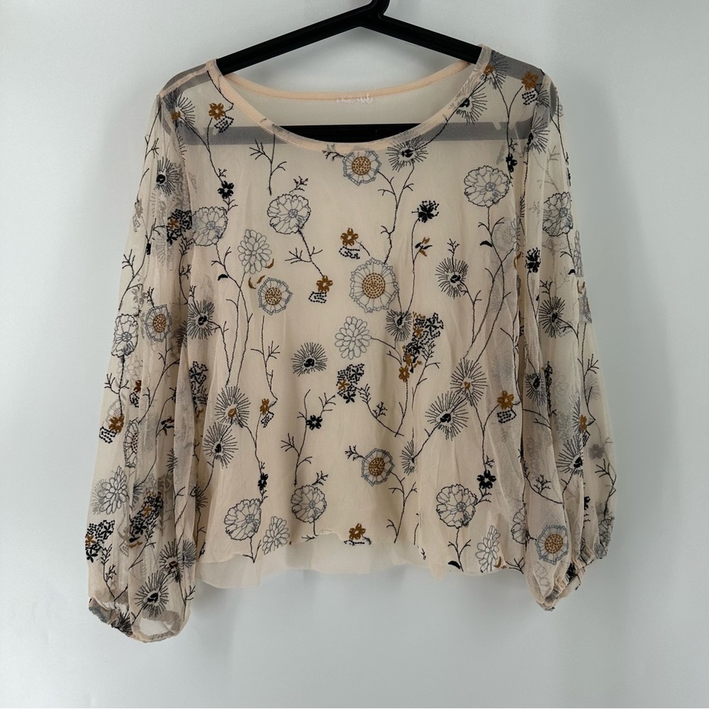 Melrose and Market Sheer Blouse Floral Embroidered